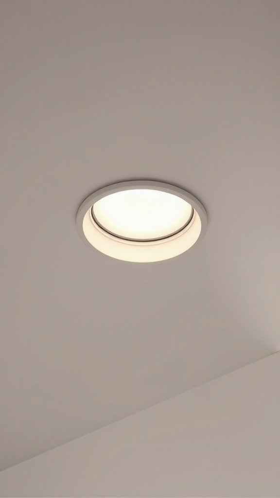 Trimless recessed light fixture installed in a sloped ceiling.