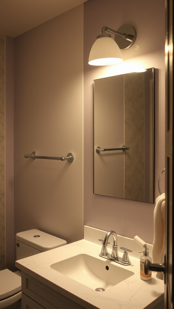 Cozy bathroom with under-cabinet lighting illuminating the sink area