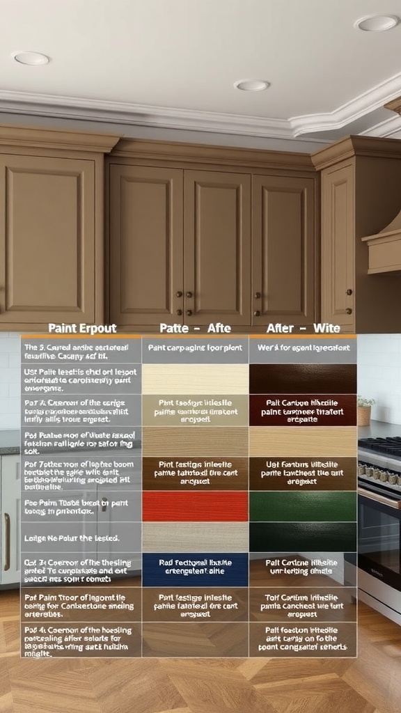 Image showing different paint finishes for kitchen cabinets with descriptions.