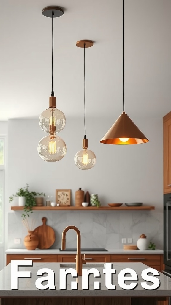 Modern kitchen lighting fixtures hanging above a countertop.