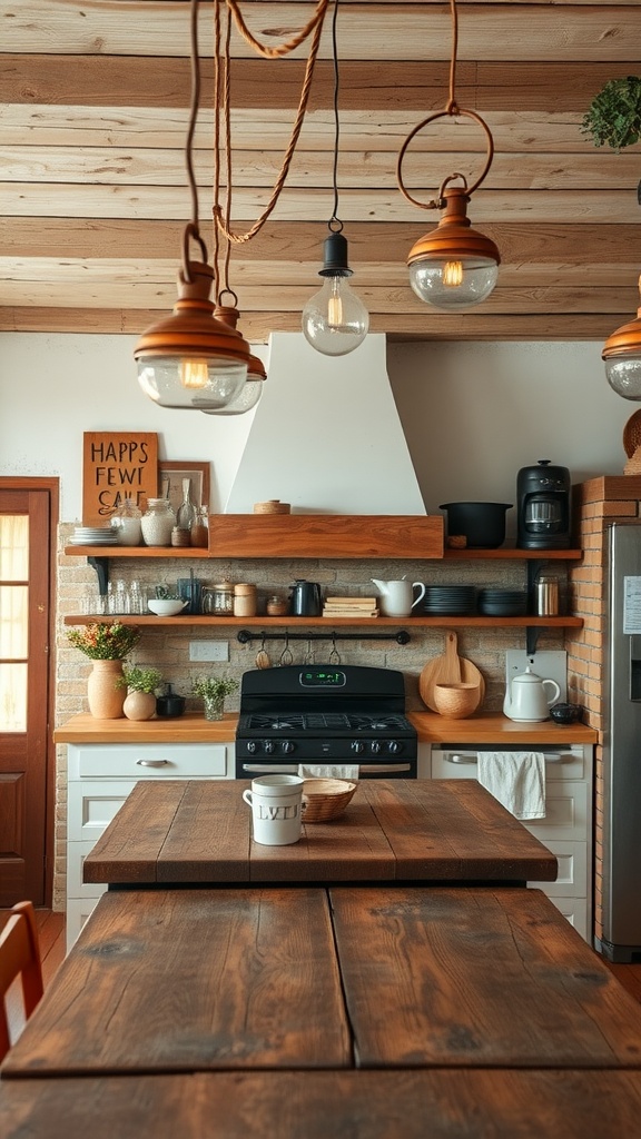 Vintage hanging fixtures in a cozy kitchen setting