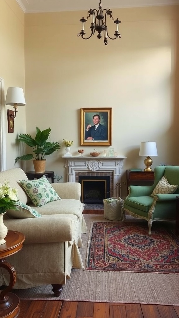 Cozy living room with warm cream walls and furniture