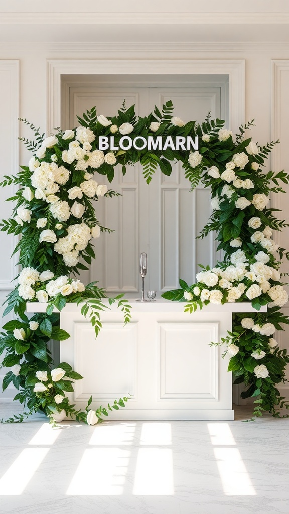 White and green floral arrangement at a Bloom Bar