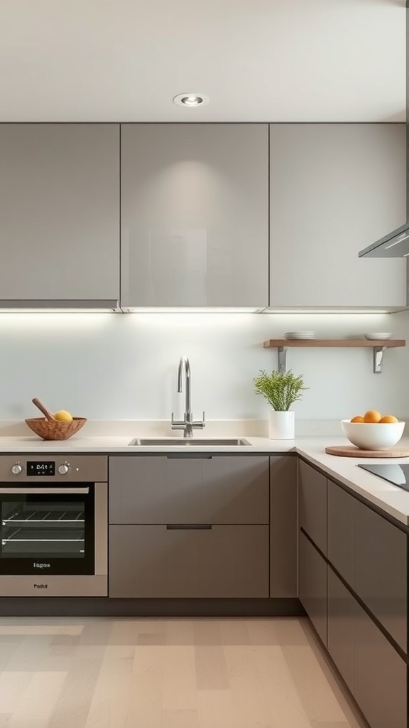 A modern kitchen showcasing integrated appliances with a minimalist design.