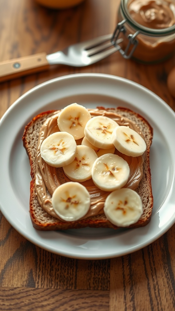 Peanut butter banana toast on a plate