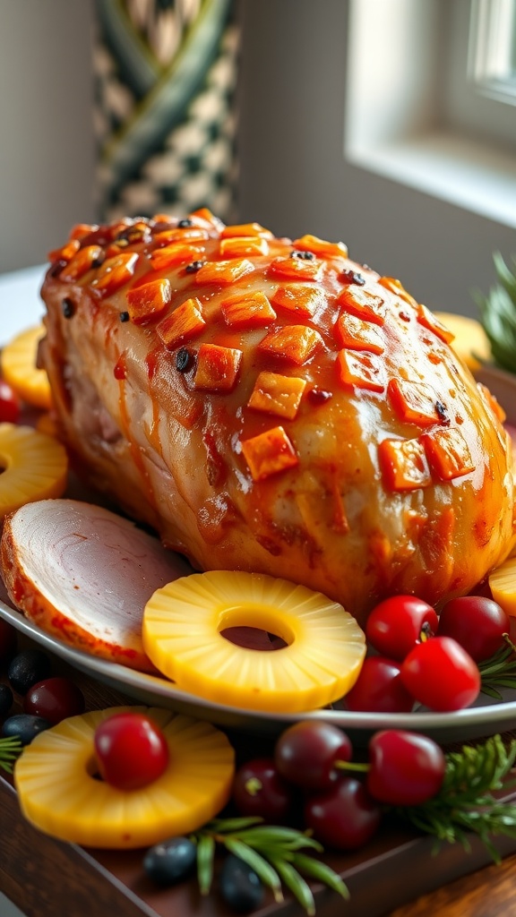 7 Delicious Easter Recipes You’Ll Want To Make 9 A beautifully glazed pineapple ham decorated with pineapple slices and cherries.