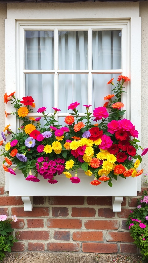 17 Cozy Cottage Exterior Ideas For Inviting Curb Appeal 23 A vibrant window box filled with colorful flowers in front of a cottage window