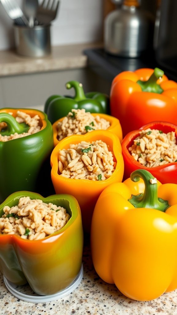 Stuffed bell peppers with ground turkey and rice mixture