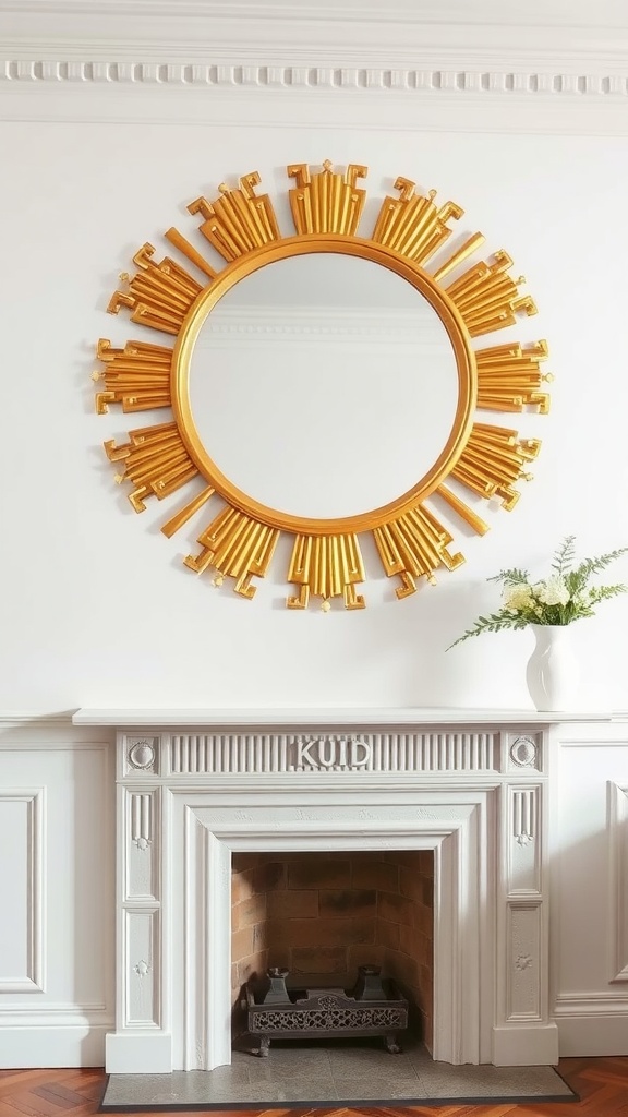 A decorative sunburst mirror in a stylish interior setting.