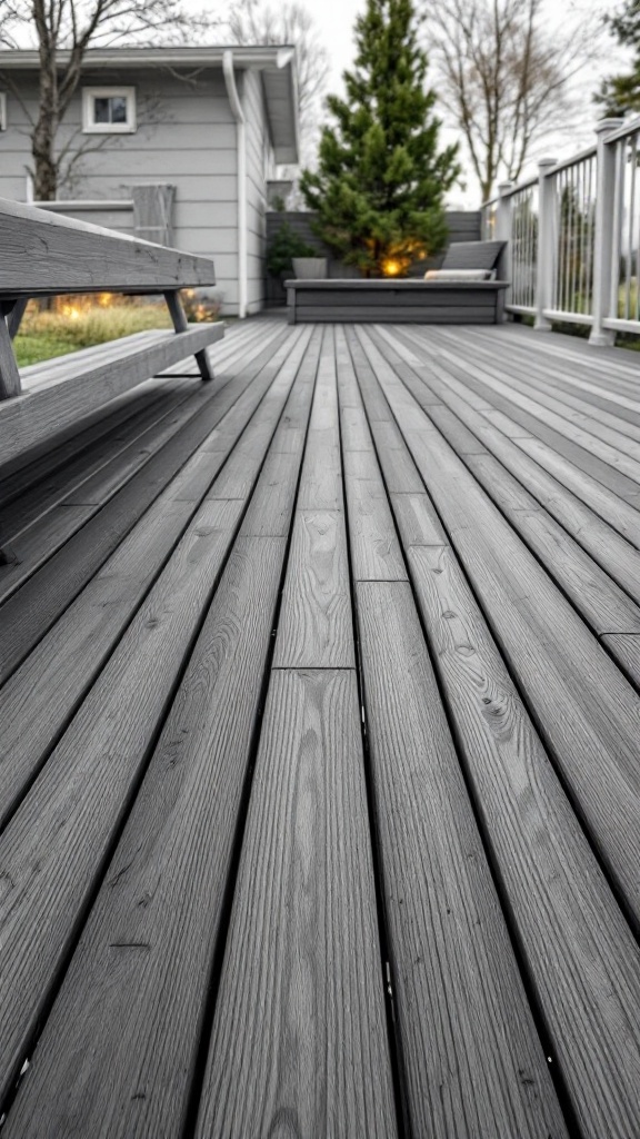 Composite deck with dark planks beautifully designed for outdoor space.
