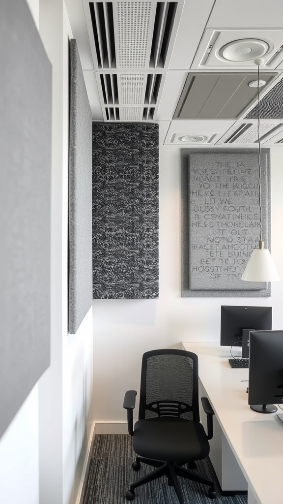 Modern office with acoustic panels on the walls and a desk setup