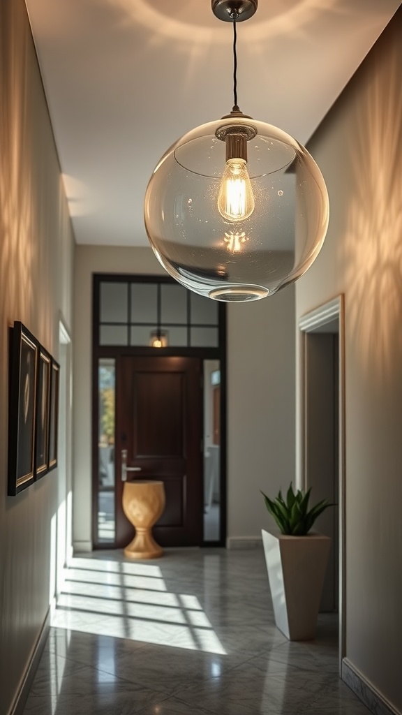 Acrylic orb hanging light in a modern entrance hall