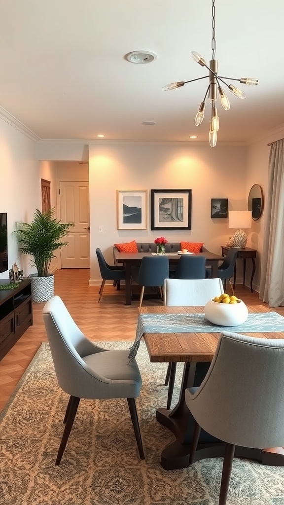 Cozy living room dining room combo with comfortable chairs and stylish decor