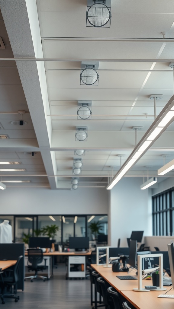 Adjustable ceiling lighting in a modern office setting