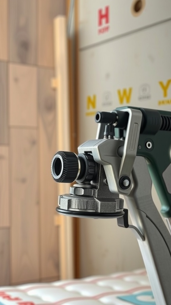 Close-up of a paint sprayer nozzle with adjustment features