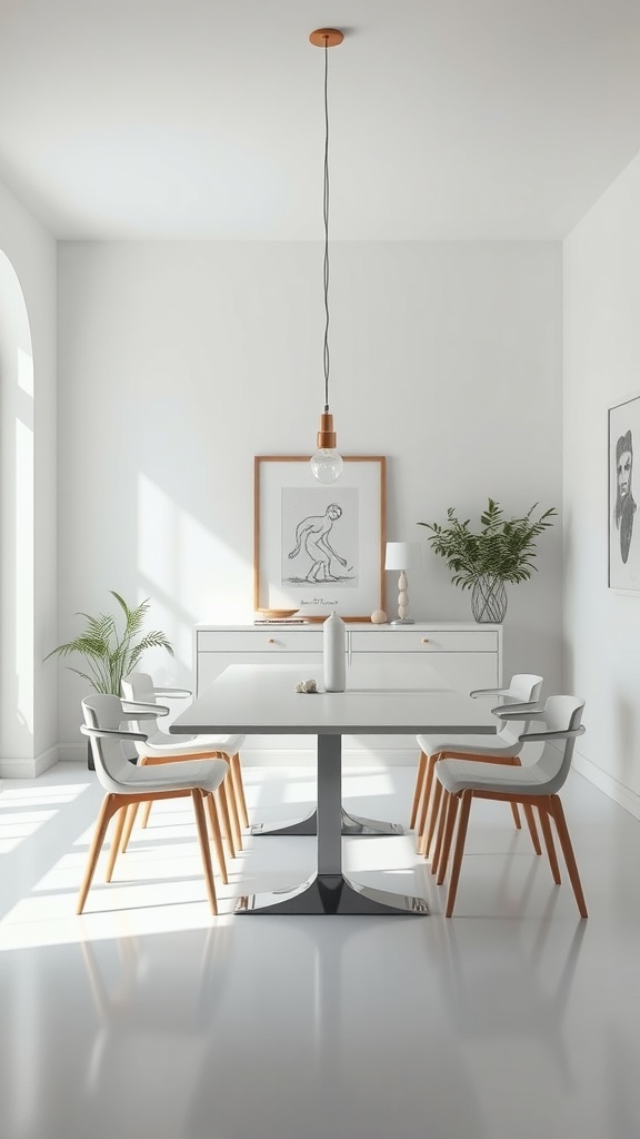 Bright dining area featuring Aesthetic White paint with minimalist decor and natural lighting