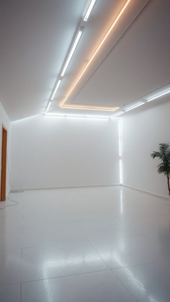 LED strip lighting installed on a low ceiling in a modern room