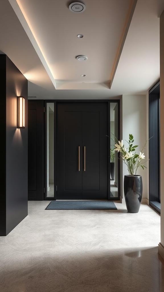 A modern foyer featuring a linear sconce and elegant design elements.