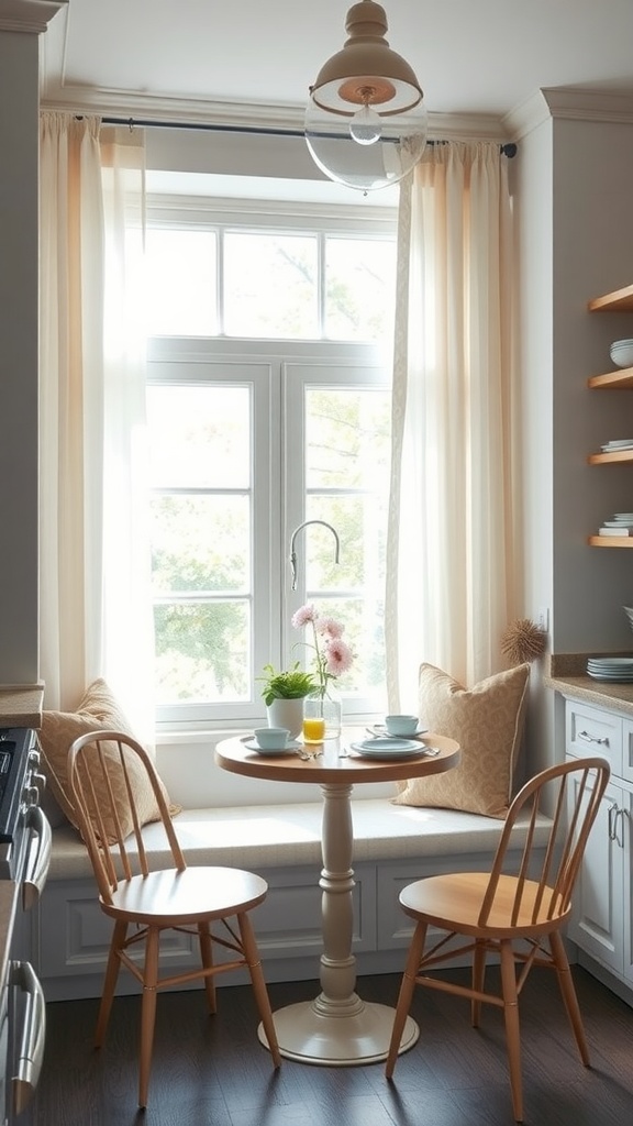 Bright and airy breakfast corner with a window, table, and cozy seating