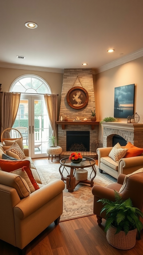 Cozy living room featuring Bungalow Beige paint color with comfortable seating and decorative accents.