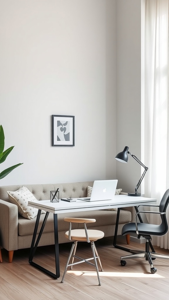Cozy home office setup featuring a couch and a work desk.