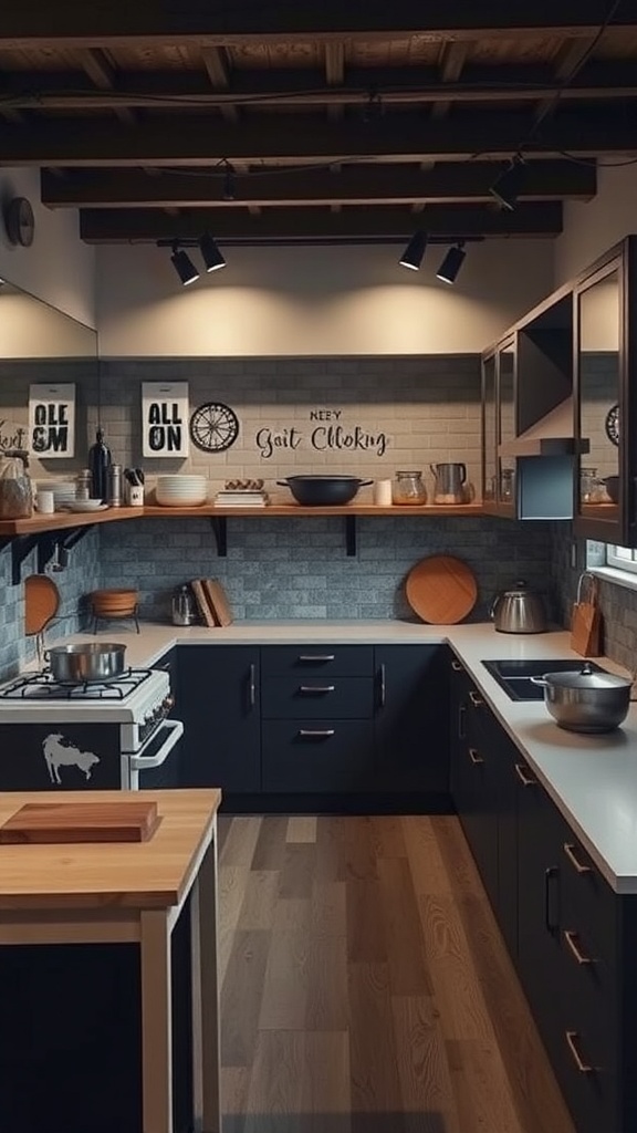 Interior view of a U-shaped kitchen with modern appliances and organized workspace.