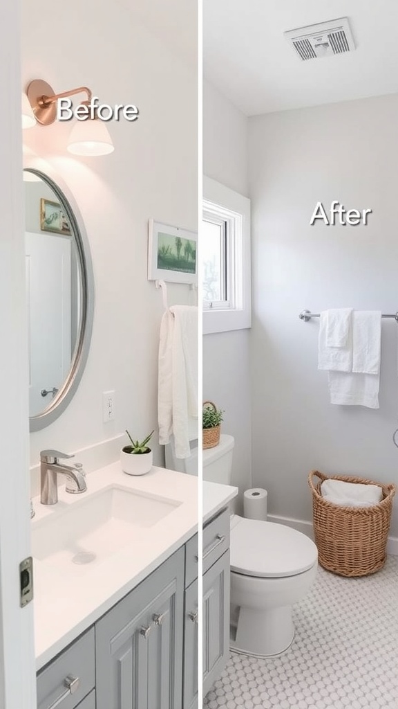 Before and after comparison of a bathroom makeover