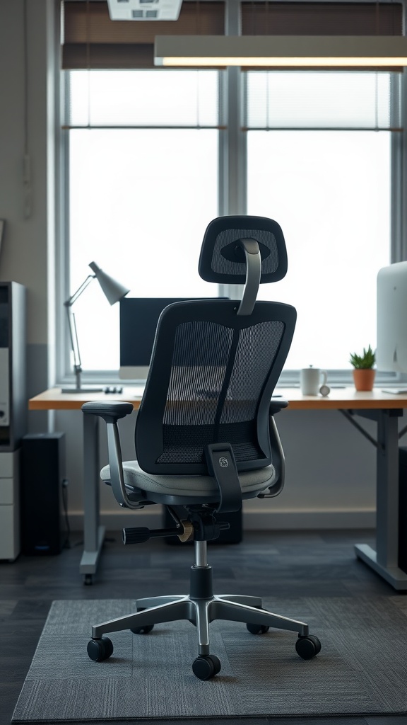A modern ergonomic chair with built-in lumbar support in an office setting