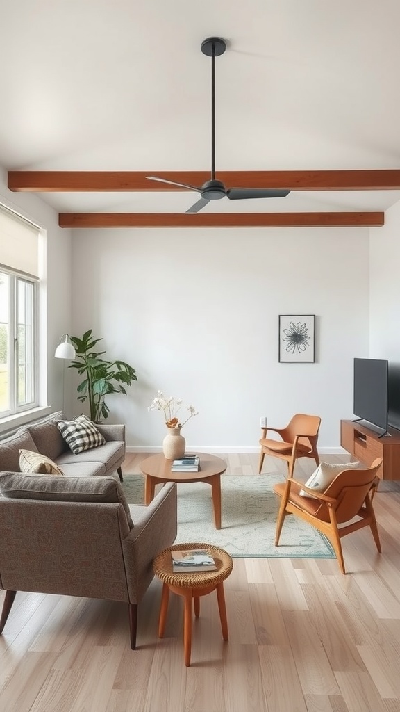 A modern living room featuring a sofa, accent chairs, a coffee table, and natural light.