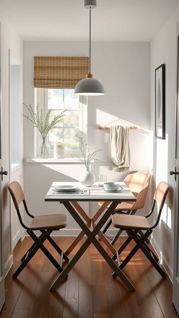Compact folding expandable dining set in a small dining nook with natural light