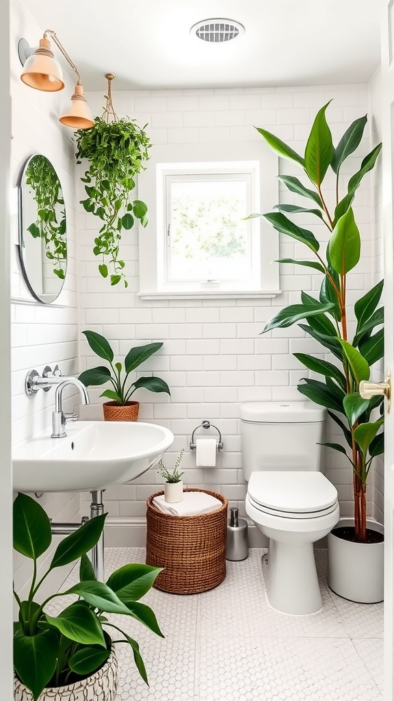 Bright and airy guest bathroom with plants and modern fixtures