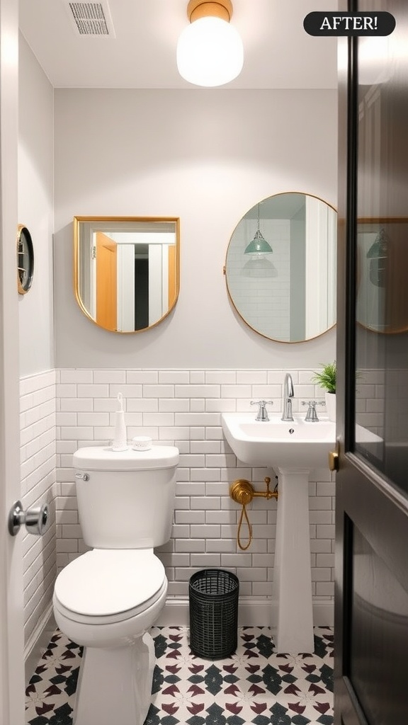 After photo of a remodeled half bath showcasing modern design elements.