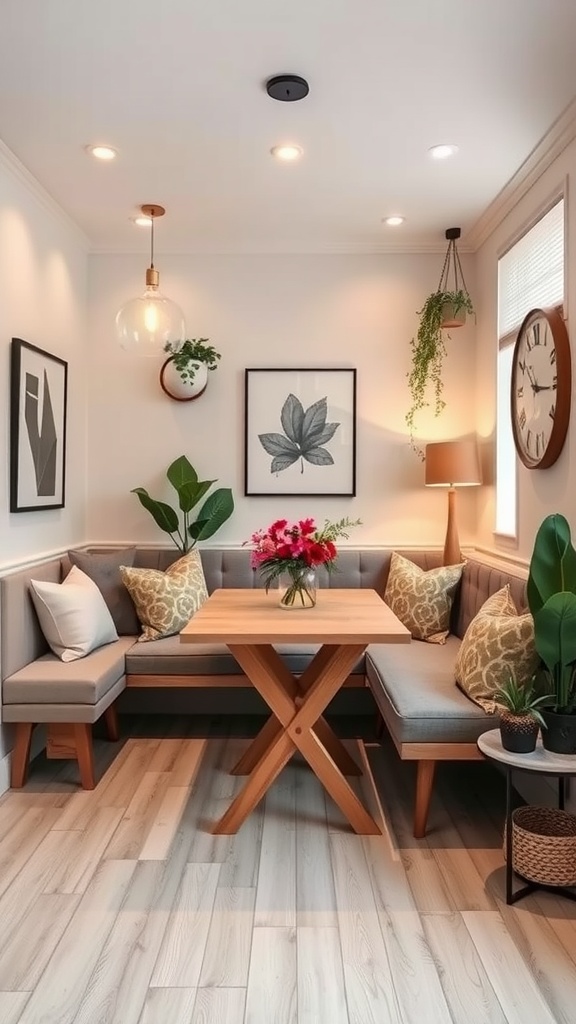 Cozy living dining room with sofa and dining bench