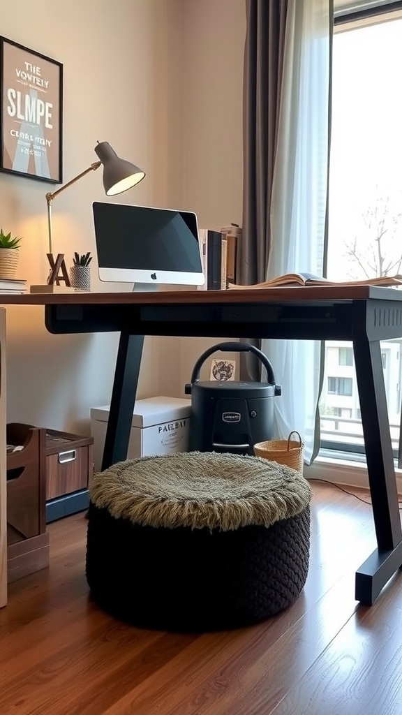 Cozy footrest in a home office setting, enhancing comfort and productivity.