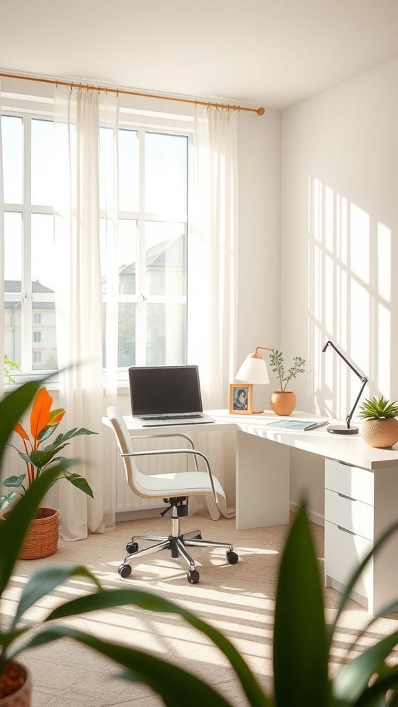 Bright home office with natural light and simple window treatments