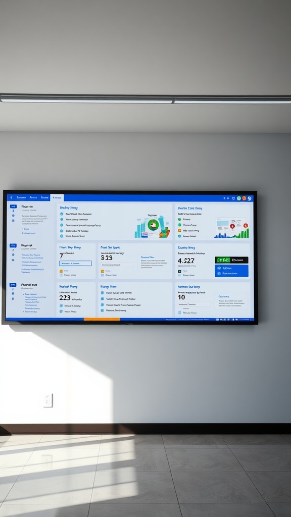 Integrated project management display showing various metrics and performance indicators.