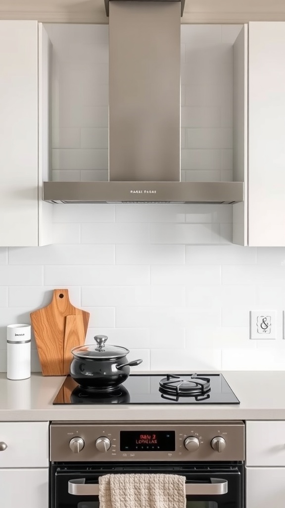 A modern kitchen featuring a slim range hood above a stovetop.