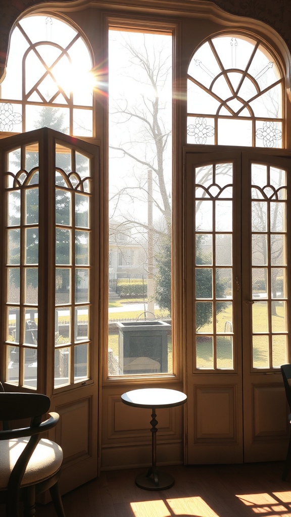 Elegant windows framing an outdoor view in a living room.