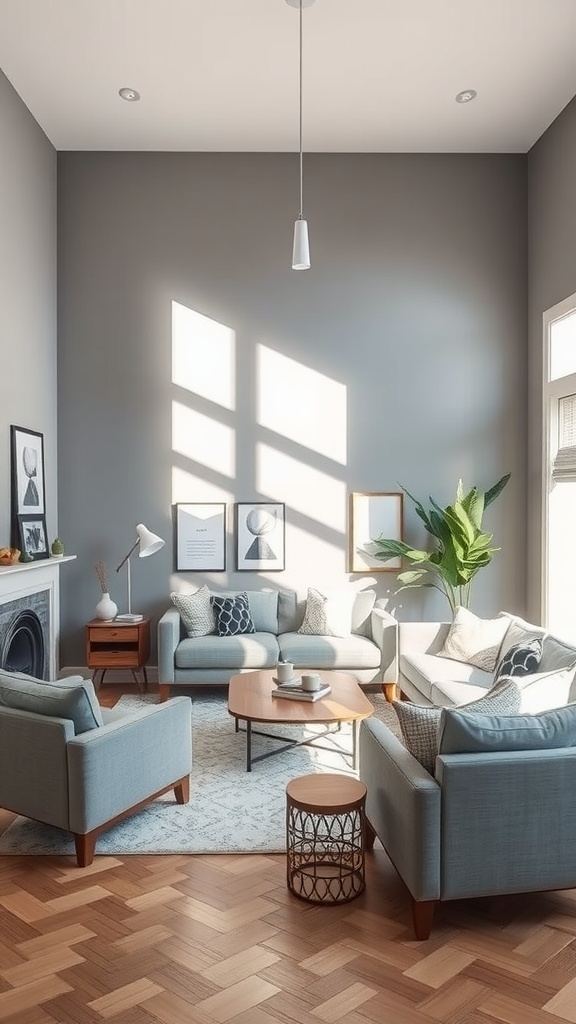 Living room with Repose Gray walls, cozy seating, and natural light