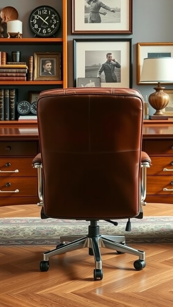 Rich leather office chair in a masculine home office setting