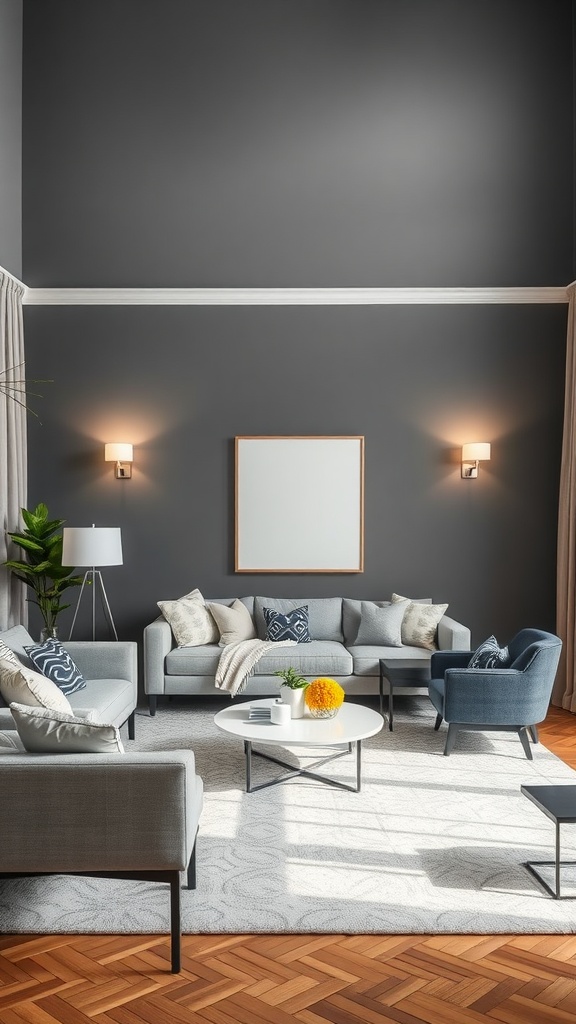 Living room featuring Sheffield Gray walls and modern furniture.