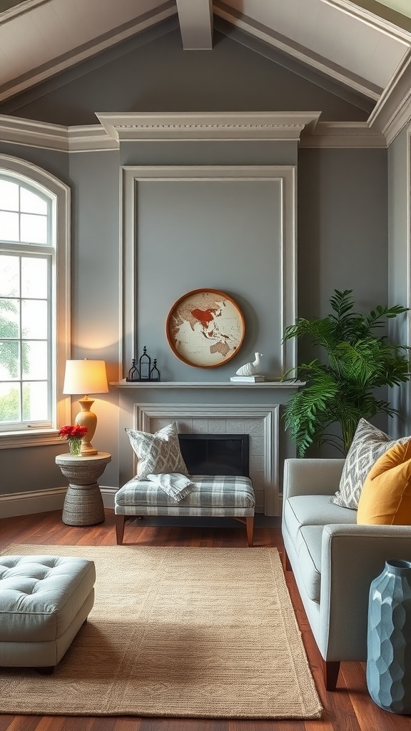 Living room featuring Sherwin-Williams Repose Gray SW 7015 paint on the walls, showcasing a cozy and inviting atmosphere.