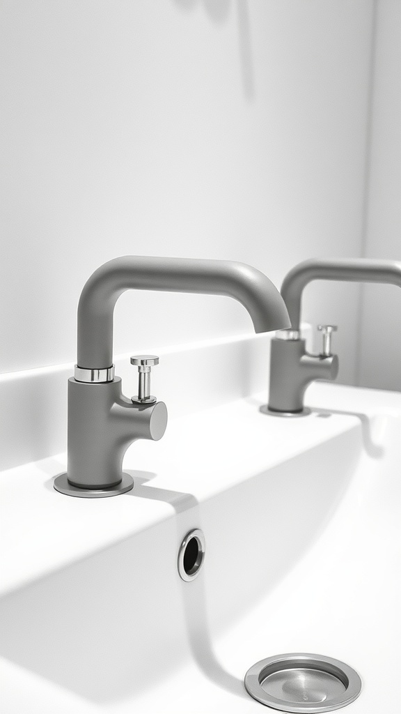 Gray faucets on a white sink in a modern bathroom setting