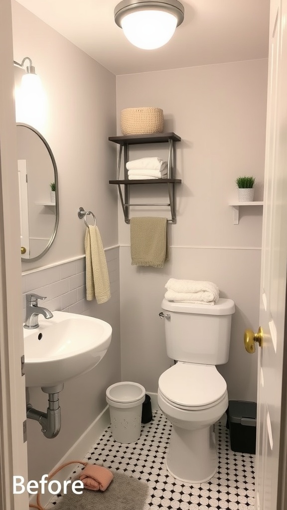 Before image of a small half bathroom