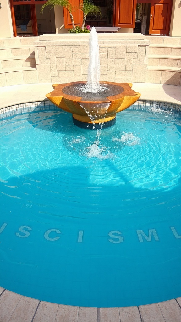 Small pool with a flower-shaped water feature in the center.