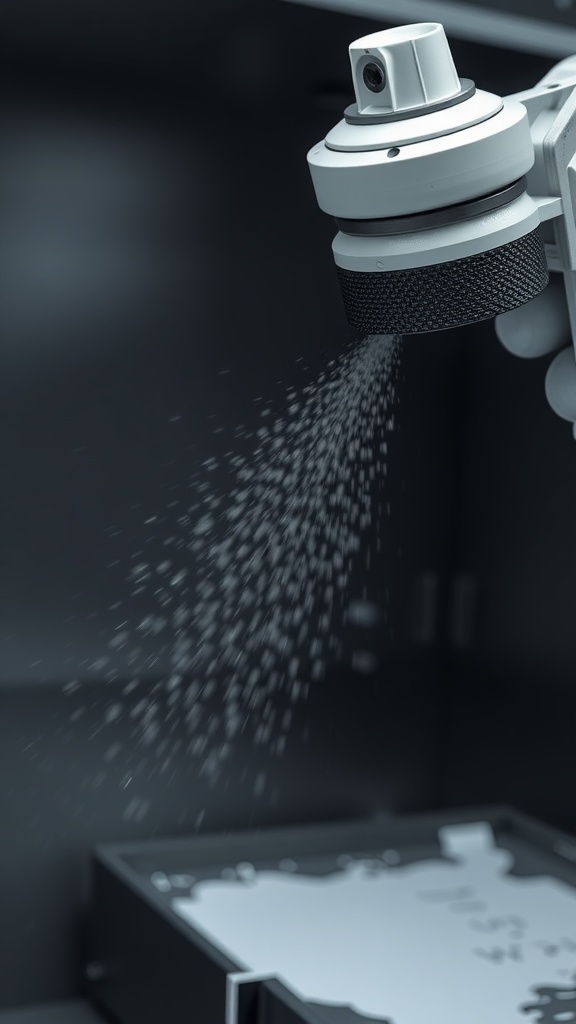 Image of a paint sprayer showing the nozzle and spray pattern.