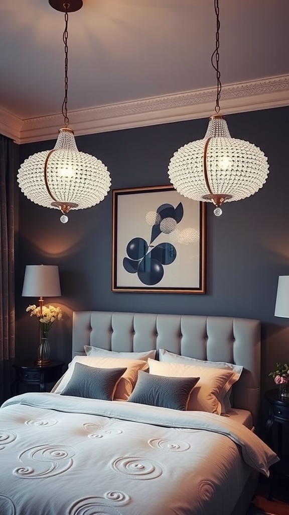 Elegant pendant lights in a stylish men's bedroom with a modern aesthetic.