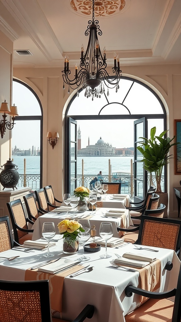 Luxurious Italian dining room with waterfront view in Venice