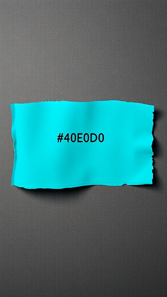 A swatch of turquoise paint with the color code #40E0D0, set against a charcoal gray background.