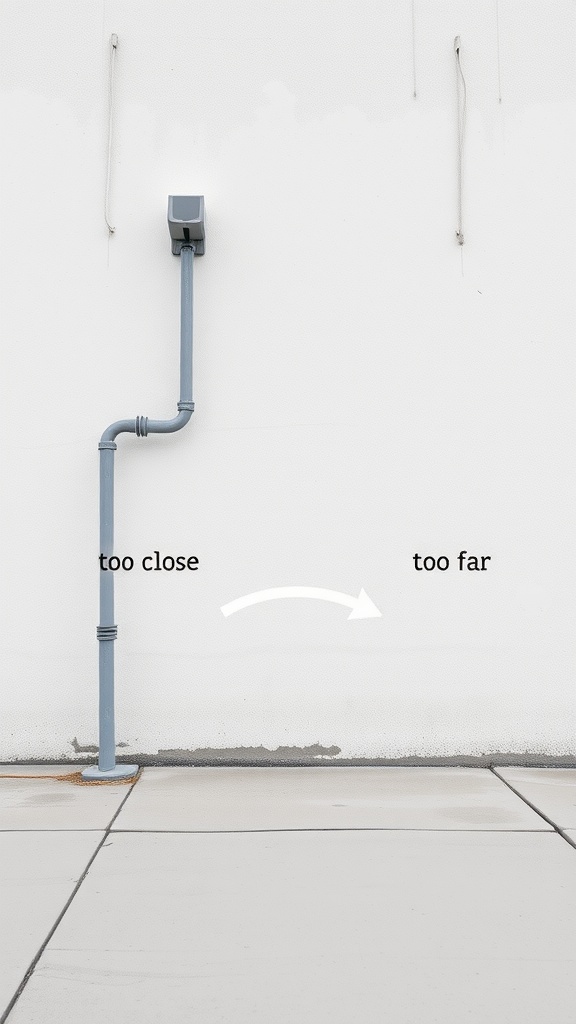 An image illustrating the proper spraying distance for a paint sprayer, showing 'too close' and 'too far' labels on a wall.